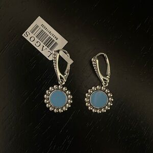 Lagos SS small ceramic circle drop earrings